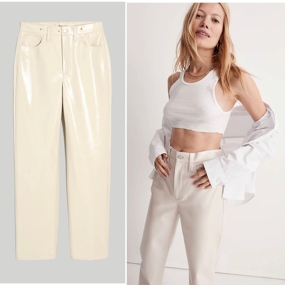 Madewell Perfect Vintage Straight Pant Faux Leather Edition Vintage Linen NWT 28 - Picture 2 of 7